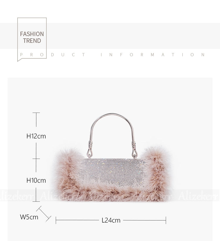 Glittering Crystal Feather Handbags