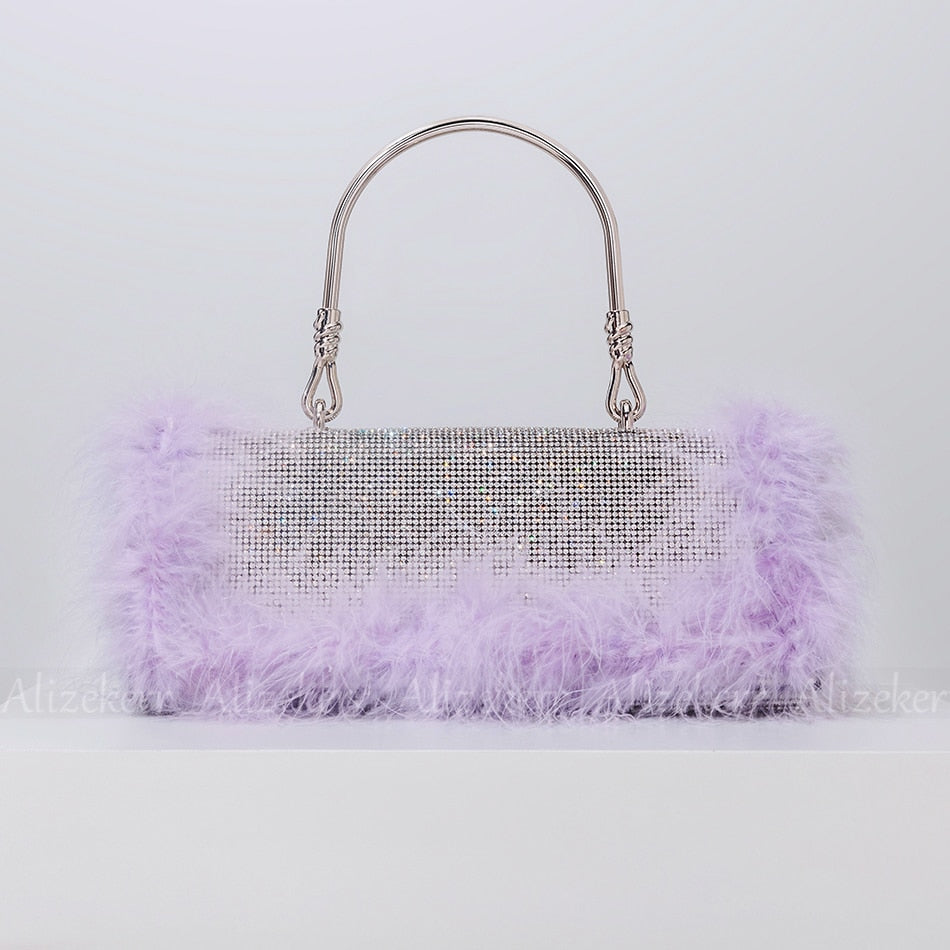 Glittering Crystal Feather Handbags